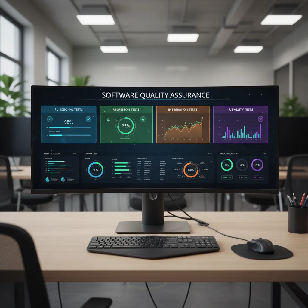 Pantalla con diferentes tipos de pruebas de software organizadas en categorías