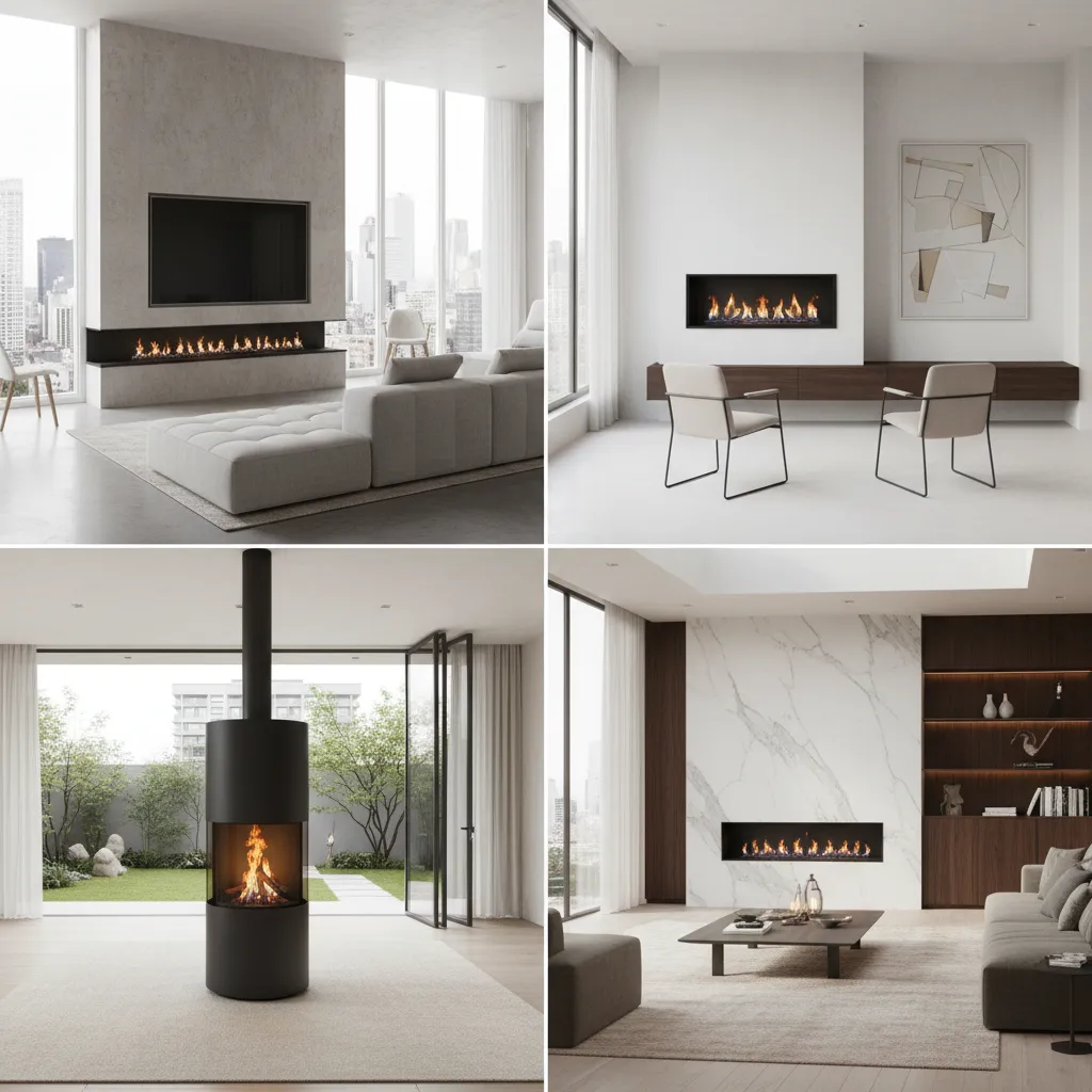 Diferentes estilos de chimeneas modernas en interiores