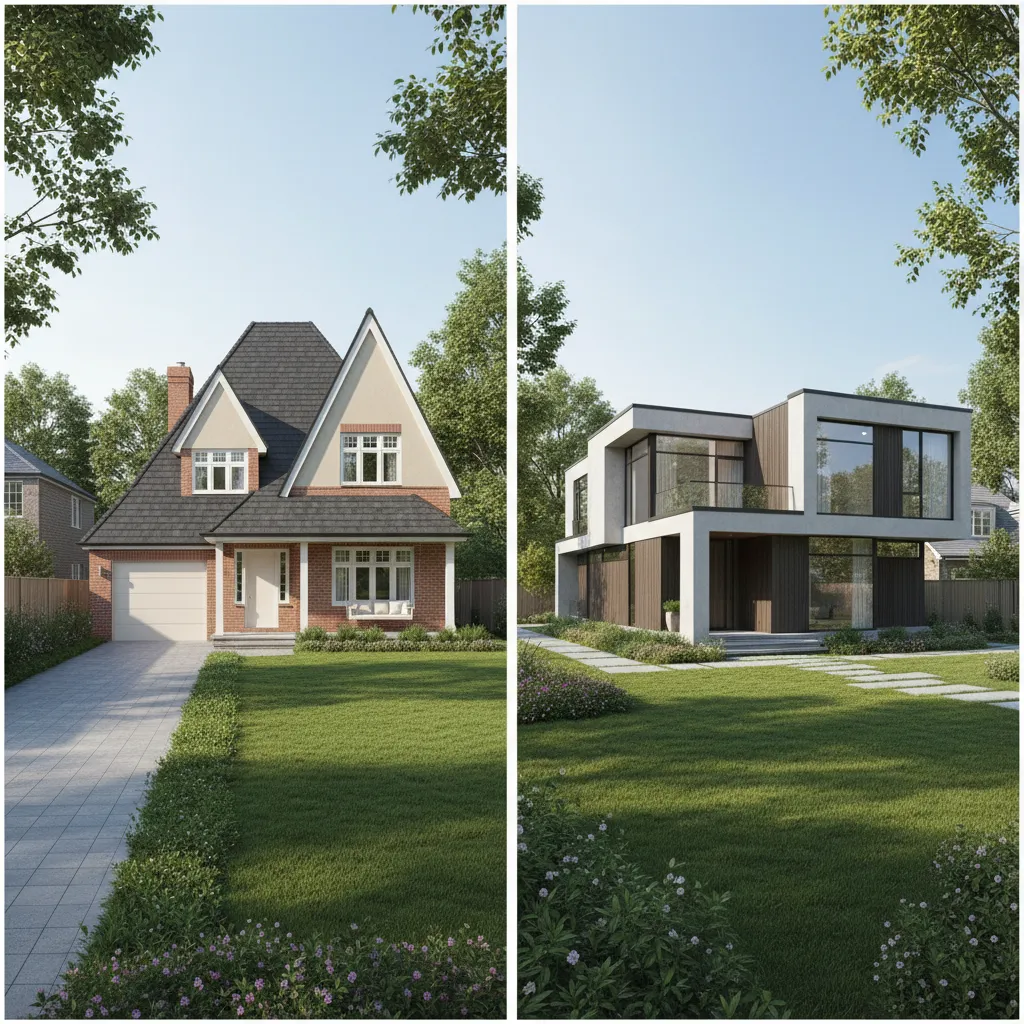 Comparación visual entre cubierta inclinada y cubierta plana en viviendas