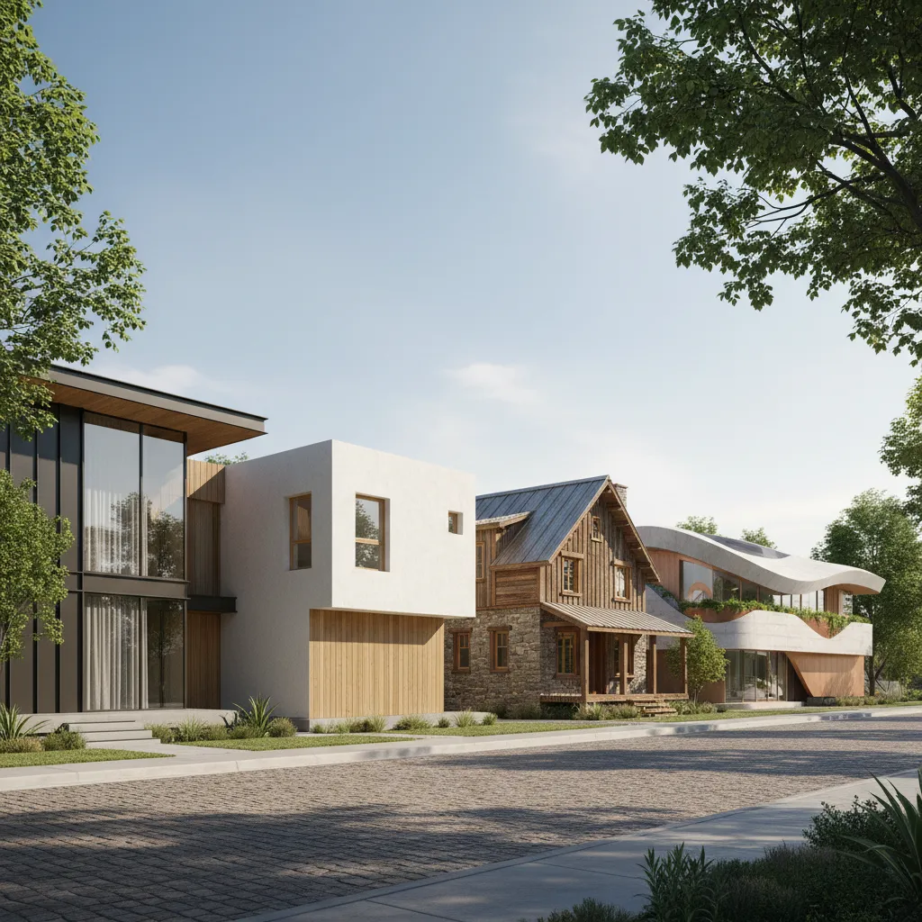 Diferentes estilos de viviendas en un vecindario moderno