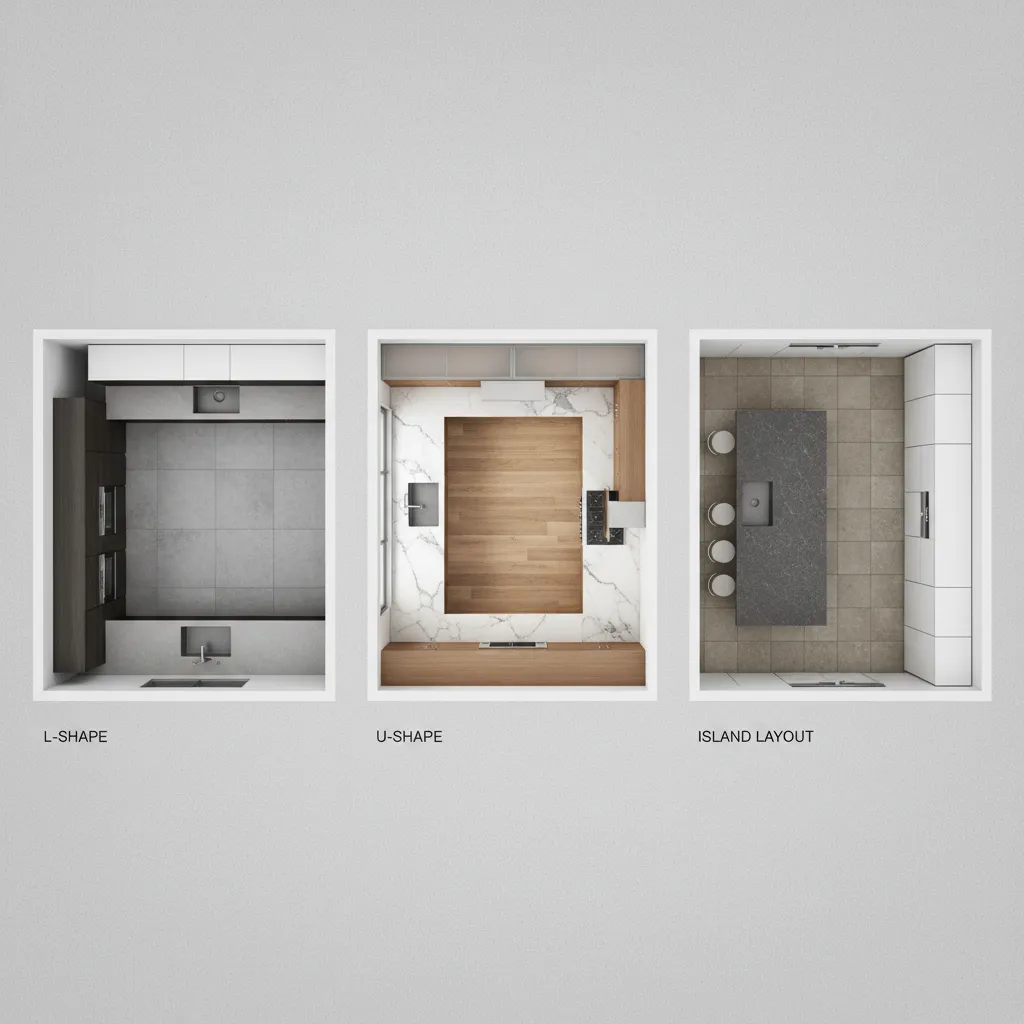 Diferentes distribuciones de cocina como L, U y con isla