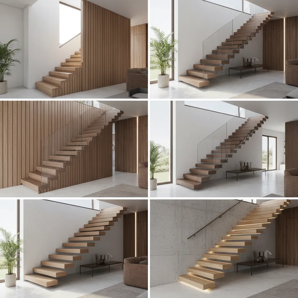 Diferentes estilos de escaleras de madera en interiores residenciales