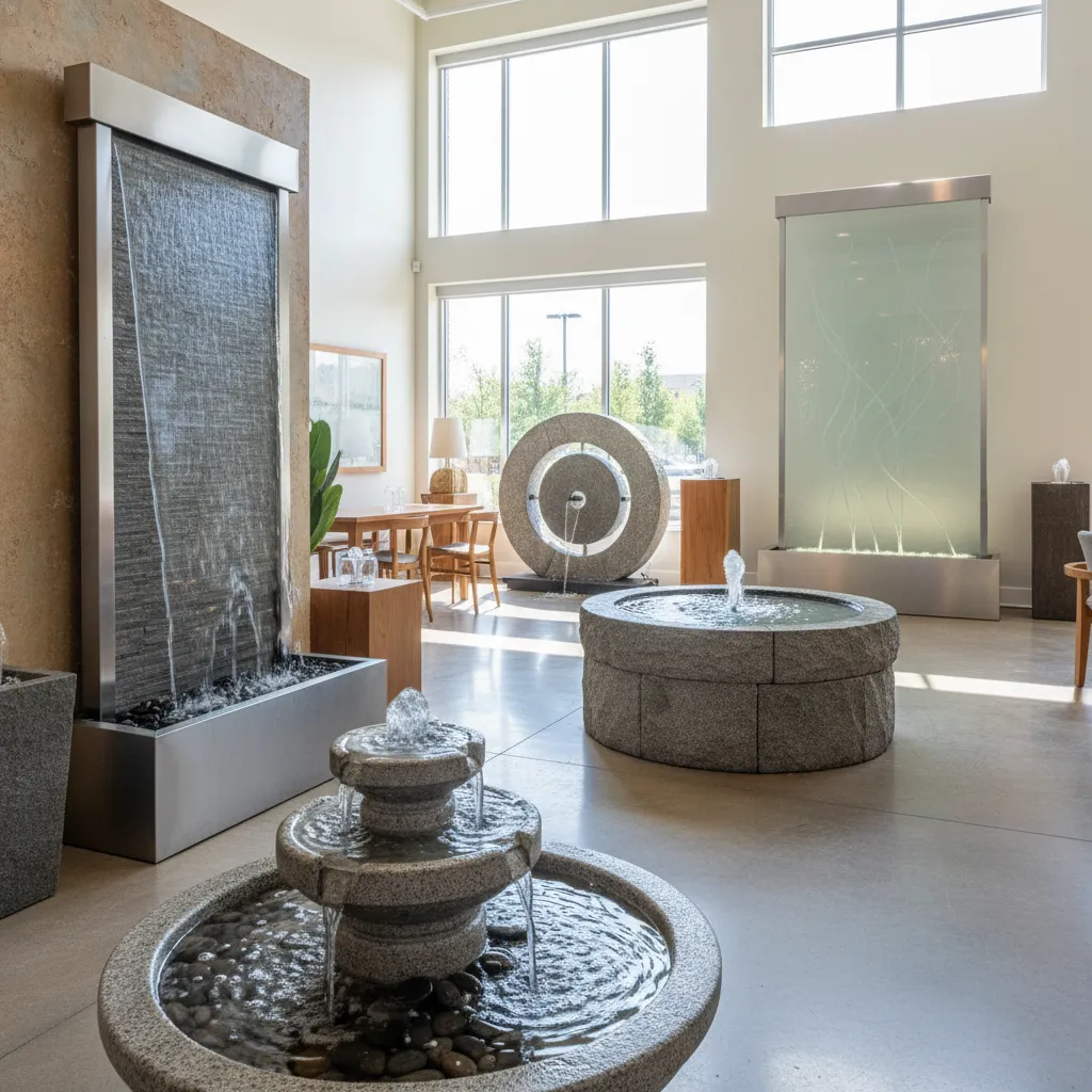 Diferentes tipos de fuentes decorativas de agua para interiores en estilos moderno y natural