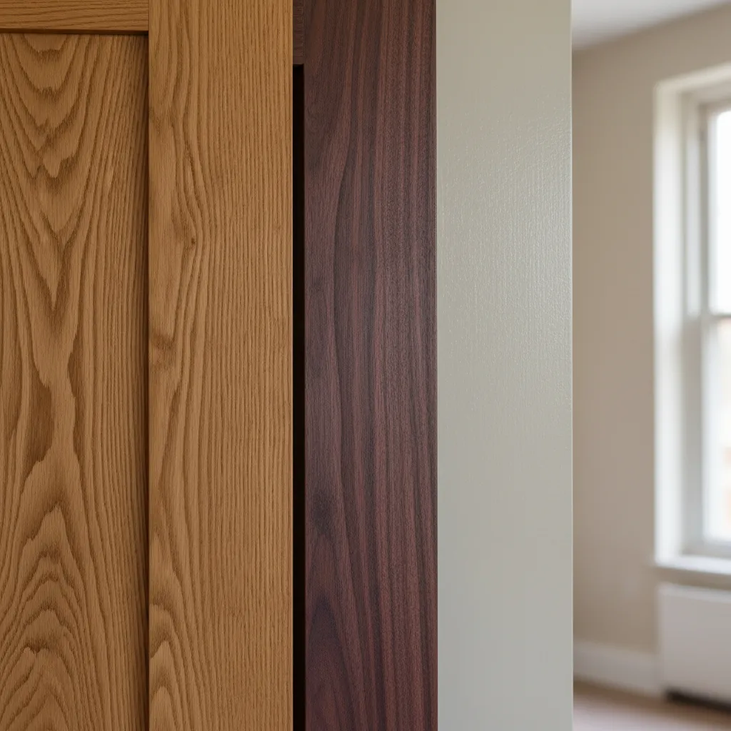 Detalle de diferentes tipos de madera utilizados en puertas interiores