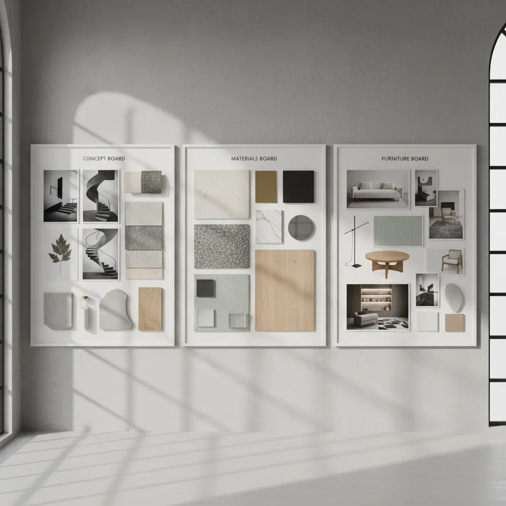 Comparación visual de diferentes tipos de moodboards de interiorismo