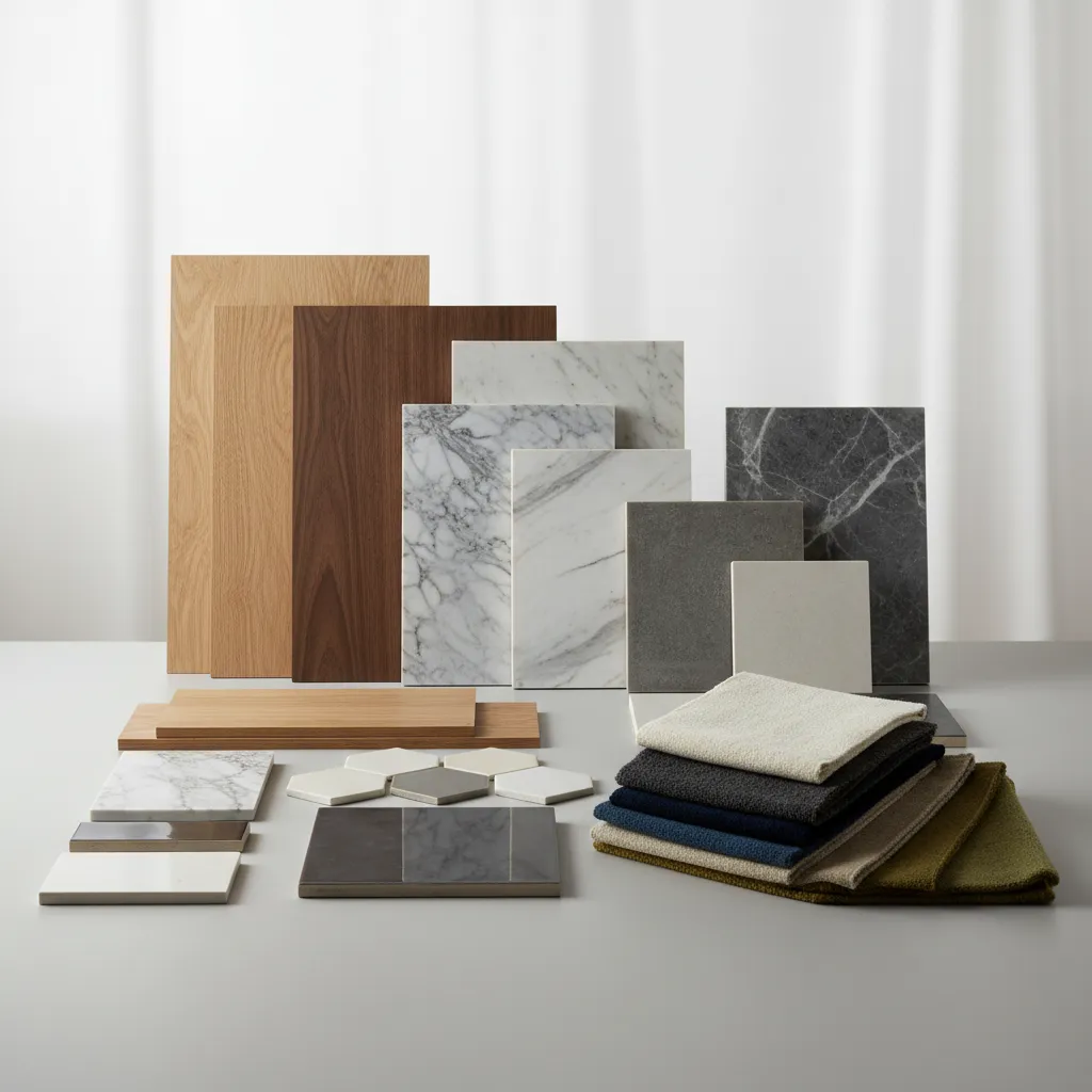 Diferentes muestras de materiales de interiorismo