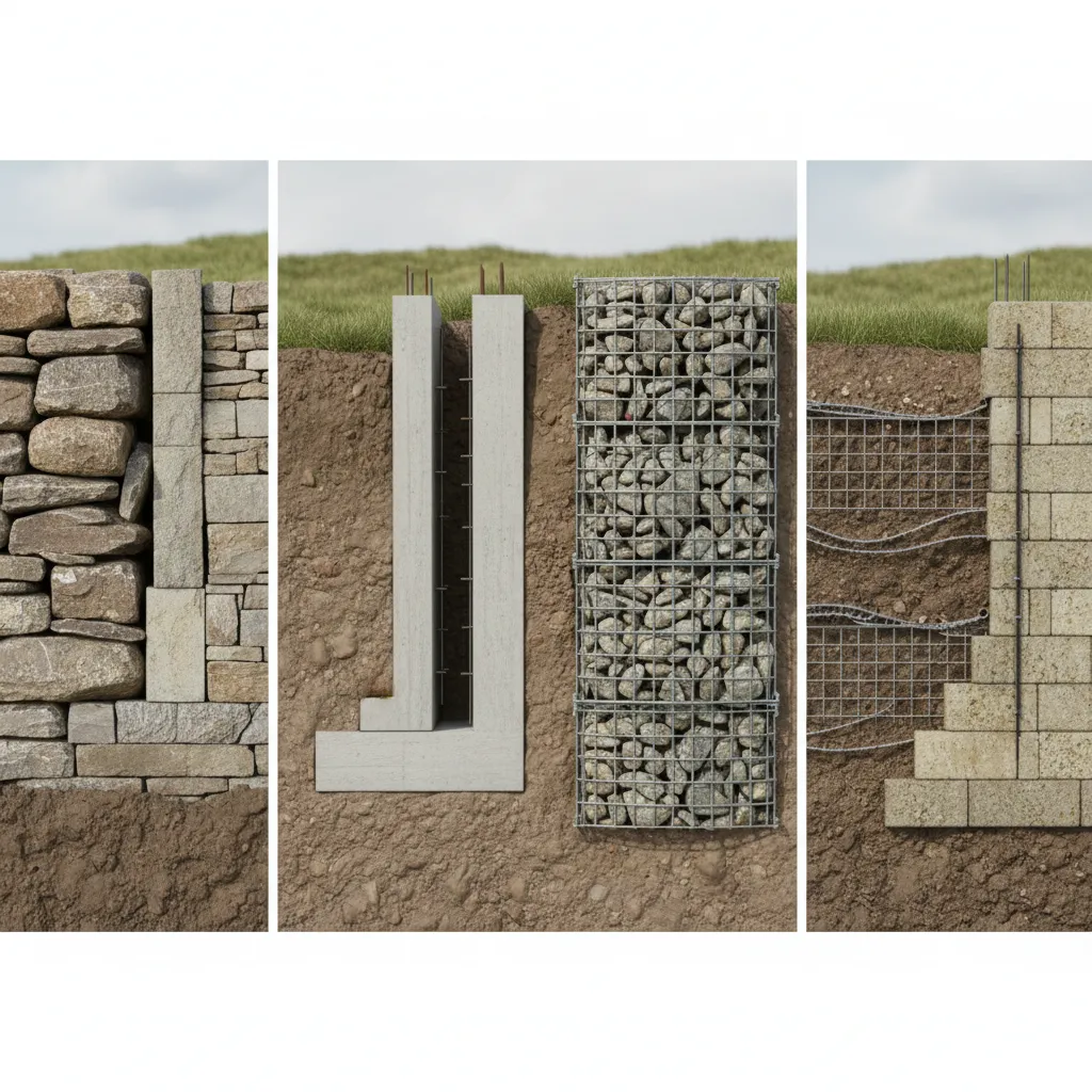 Diferentes tipos de muros de contención utilizados en ingeniería civil