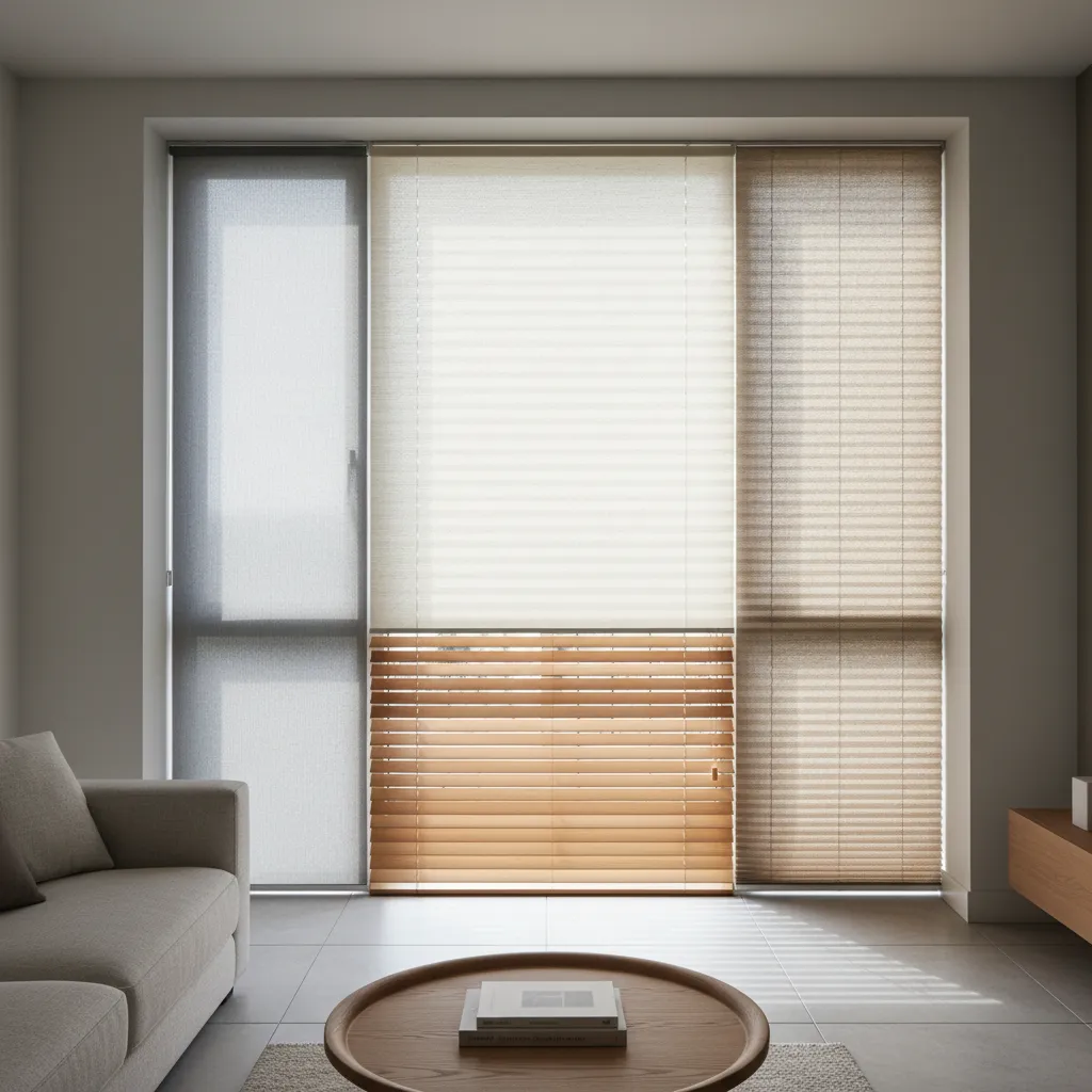 Diferentes tipos de persianas de interior instaladas en ventanas modernas