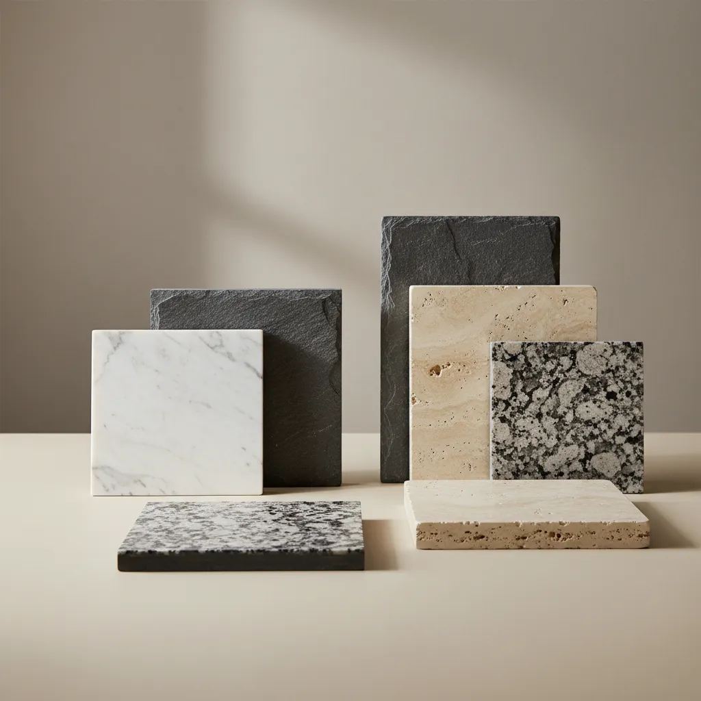 Muestras de diferentes piedras naturales usadas en interiores