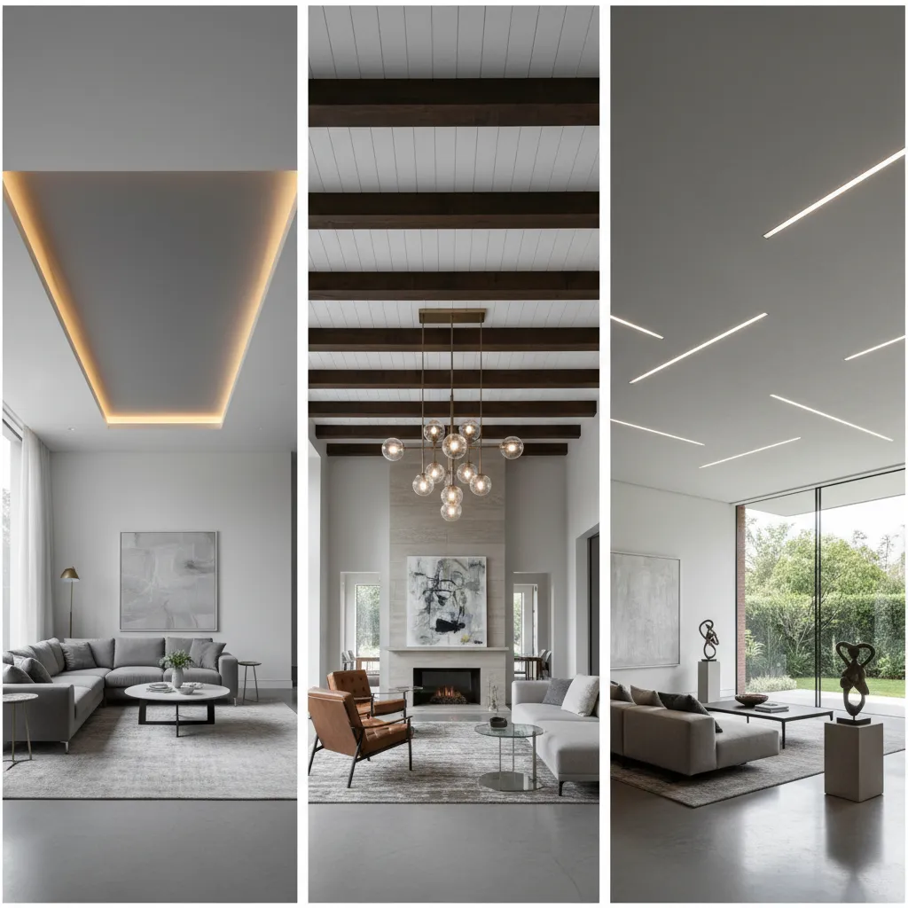 Diferentes estilos de techos interiores en una sala moderna