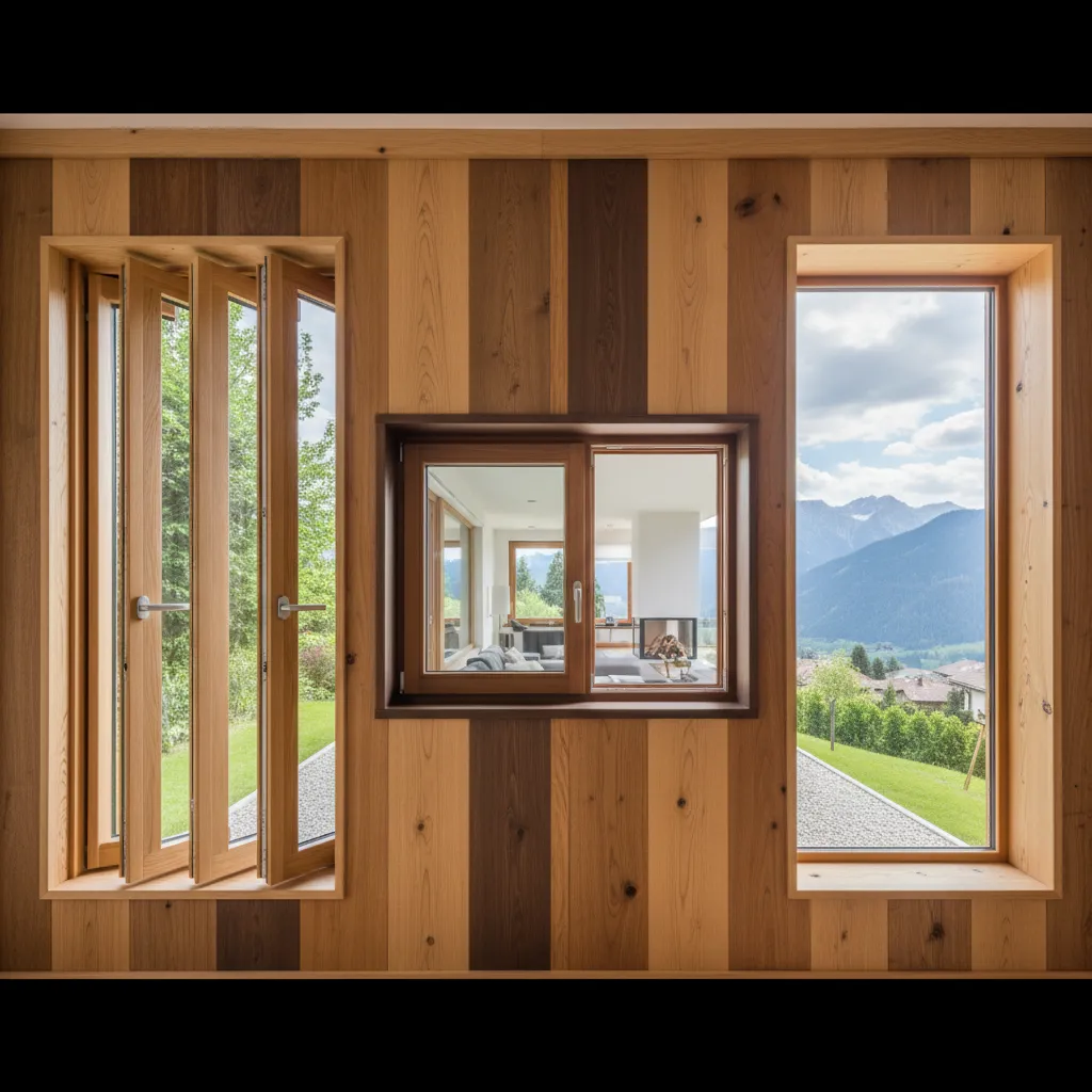 Diferentes estilos de ventanas de madera en una vivienda