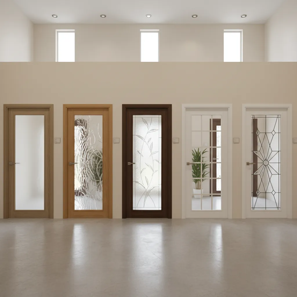 Diferentes tipos de vidrio decorativo utilizados en puertas interiores