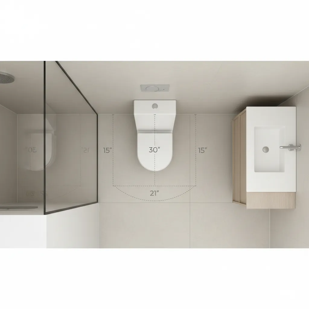 Bathroom layout showing proper toilet clearance and spacing requirements