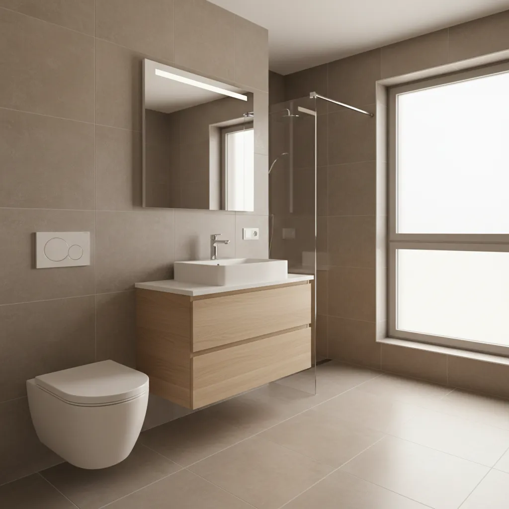 Bathroom showing proper clearance space around toilet and vanity