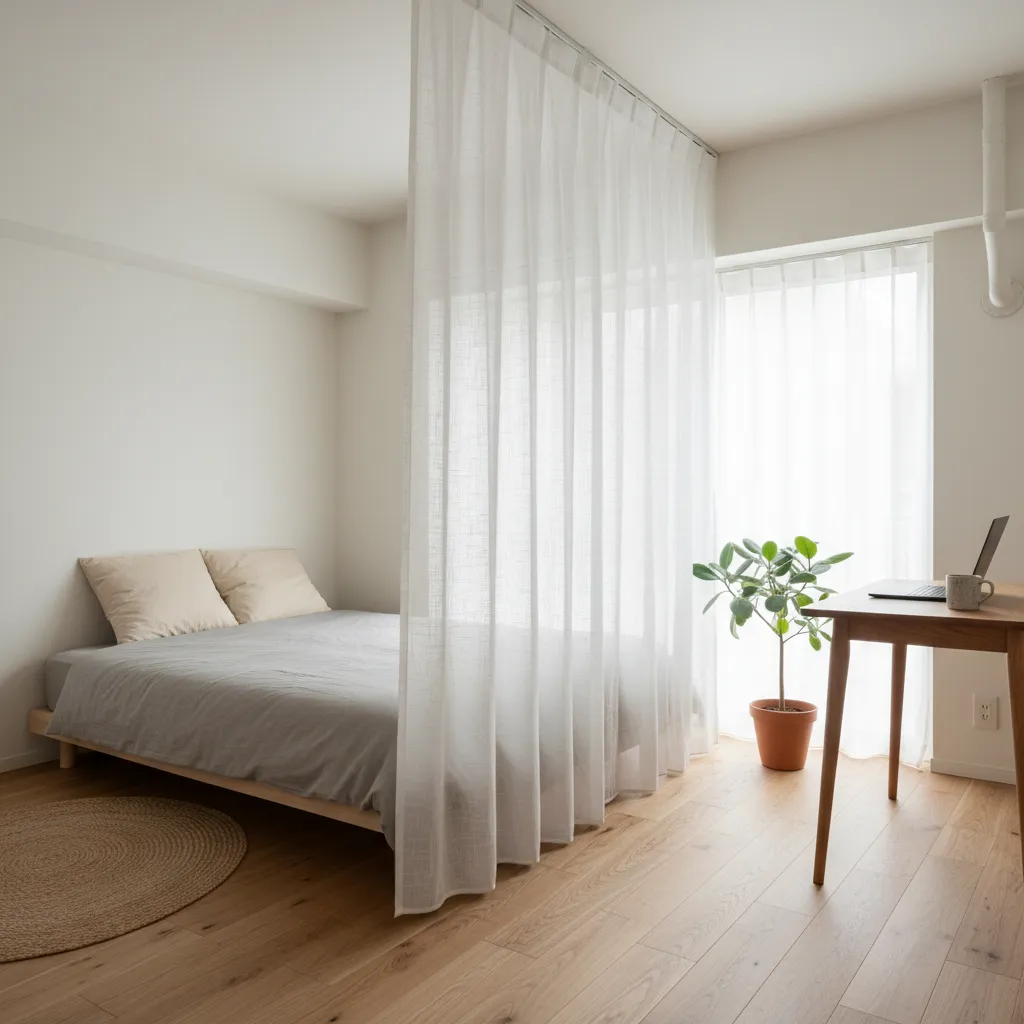 視線だけを区切るパーテーションで東京小戸型の開放感を守る