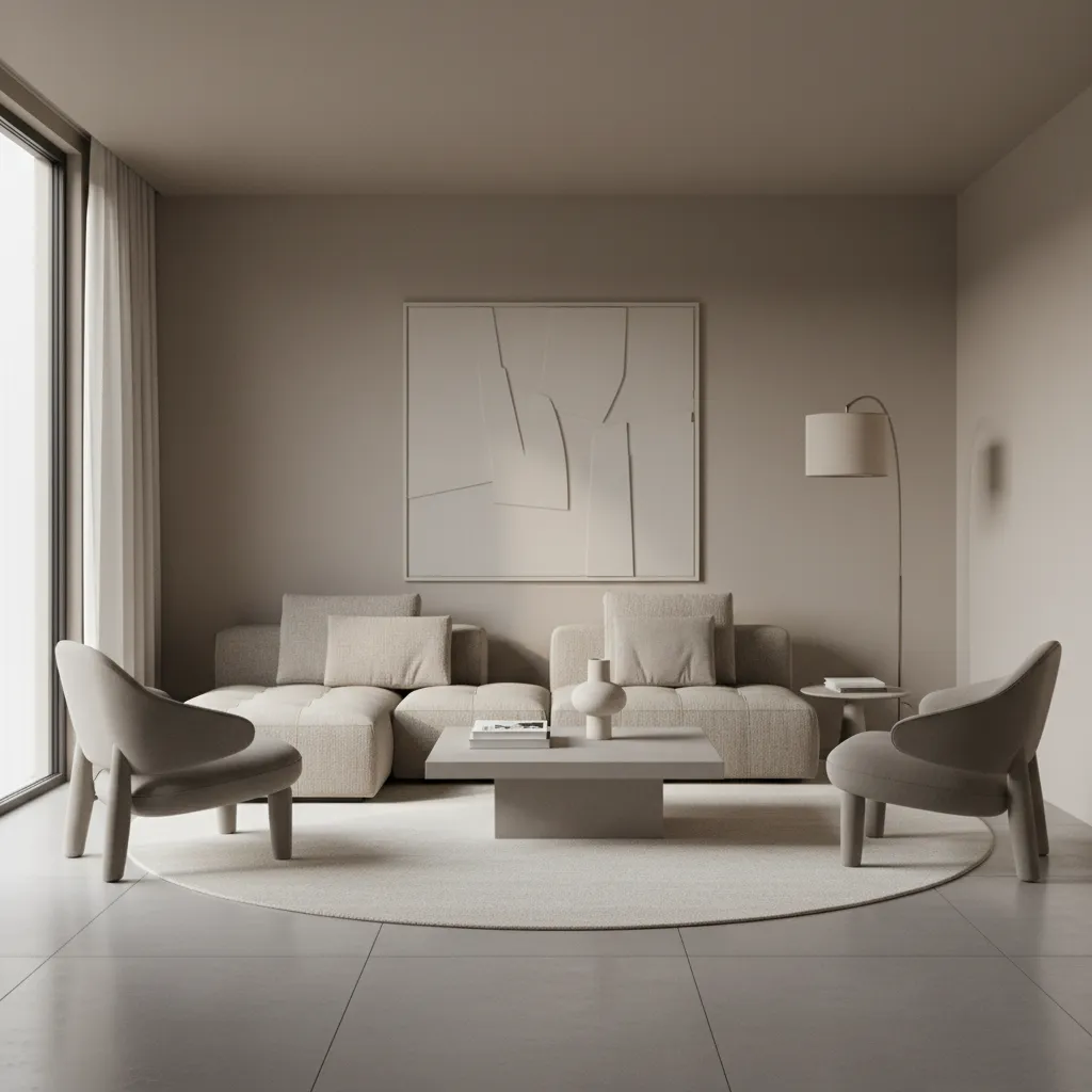 small living room with layered greige tone on tone color palette