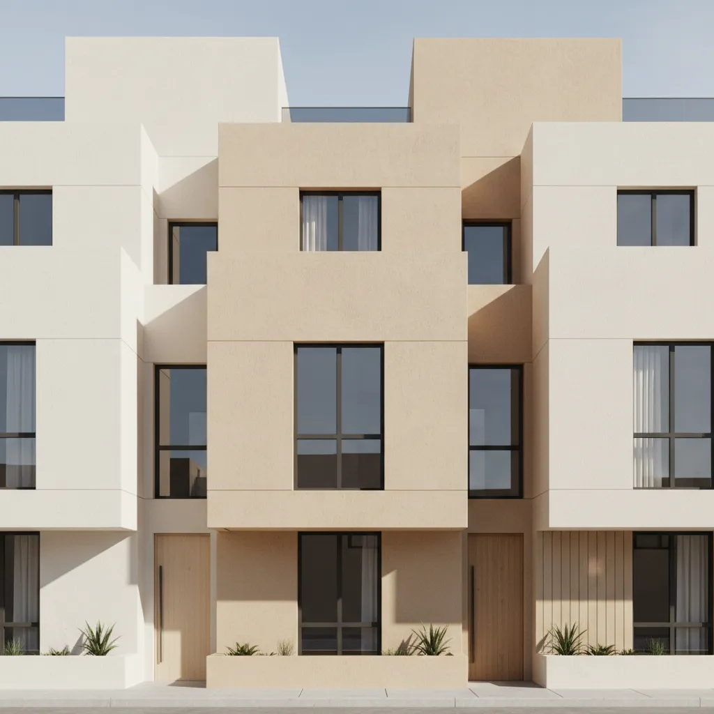 Diferentes tonos de crema aplicados en fachadas modernas