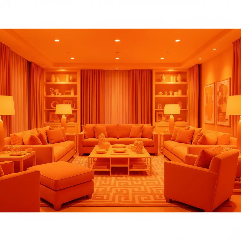 Interior con exceso de color naranja en paredes y muebles