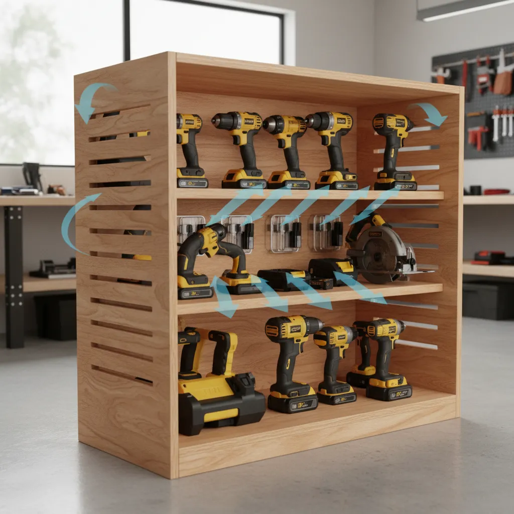 rear ventilation slots in workshop tool cabinet for airflow