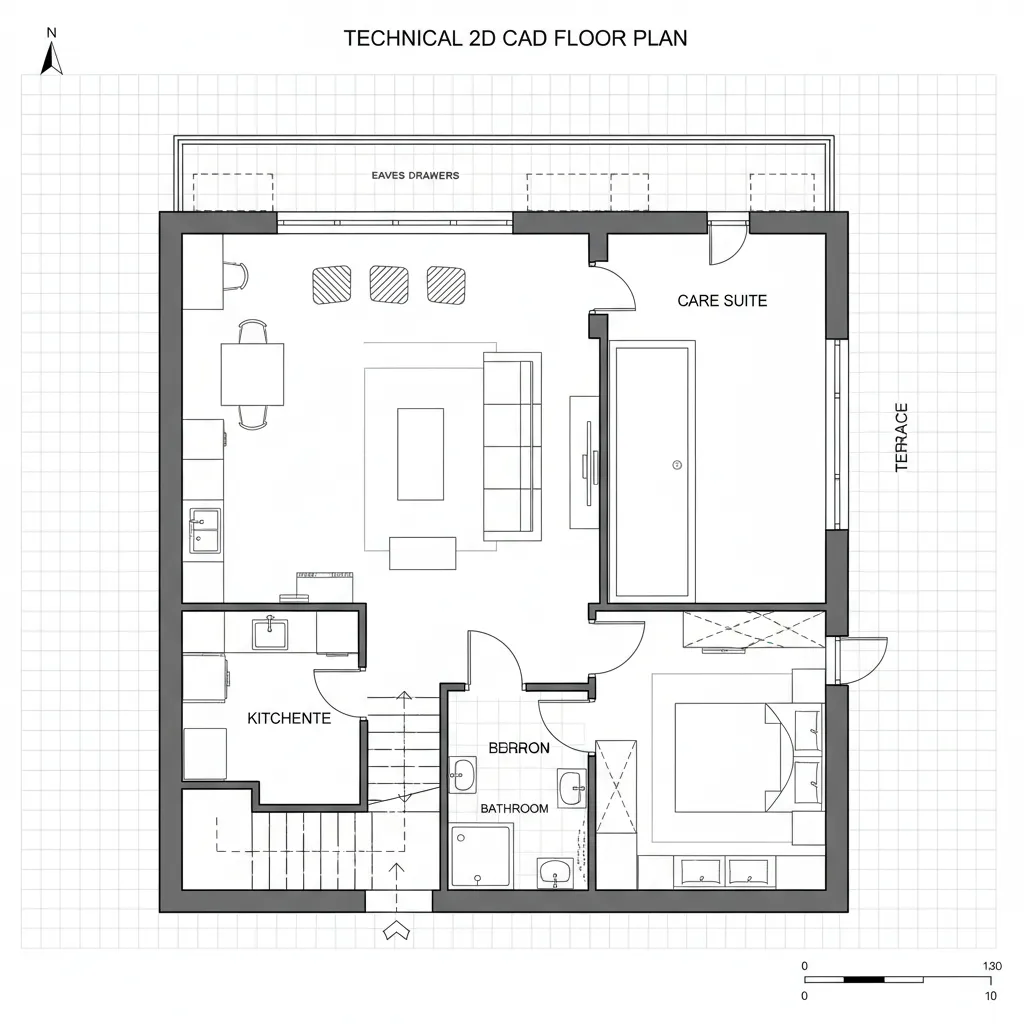 Top-level flex loft and care suite with terrace and kitchenette