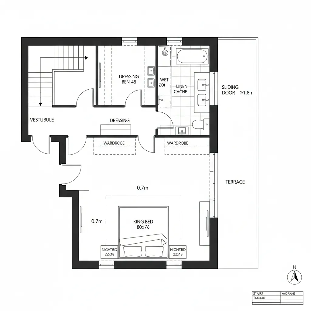 Top Level: Primary Suite + Quiet Utilities