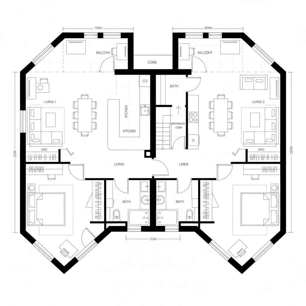 Top-Level Two-Bed Units: View-First, Corner-Weighted
