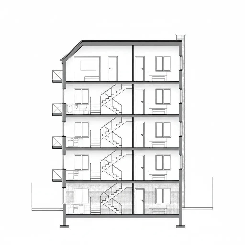 Mặt cắt kiến trúc nhà phố nhiều tầng