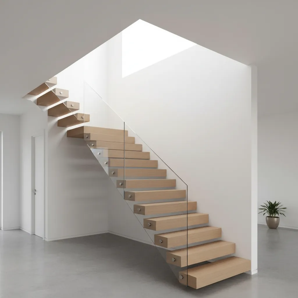 Staircase with skylight bringing natural light into narrow townhouse