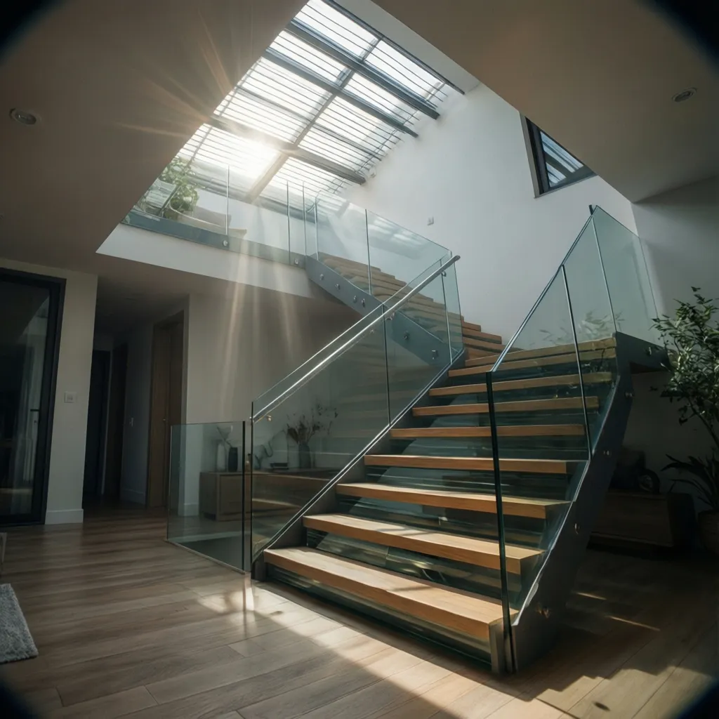 Cầu thang nhà phố có giếng trời lấy sáng tự nhiên