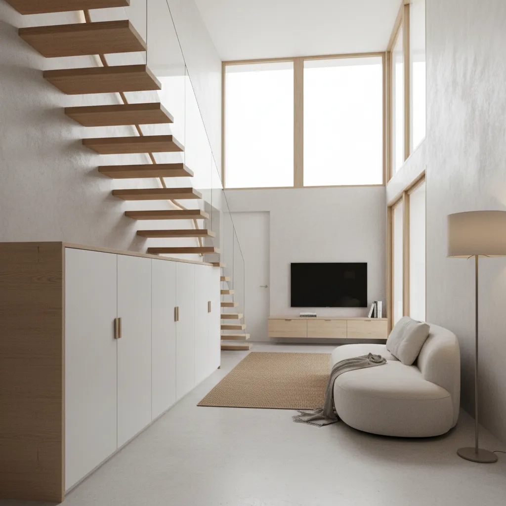 smart storage design in narrow townhouse interior