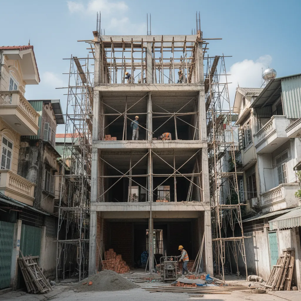 Khung kết cấu nhà phố đang thi công