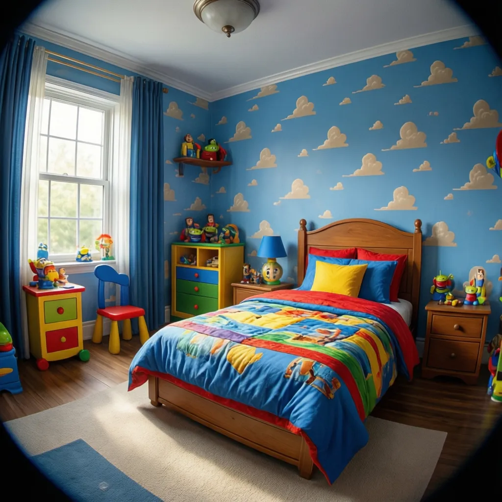 toy story inspired kids bedroom with bright colors and playful decor