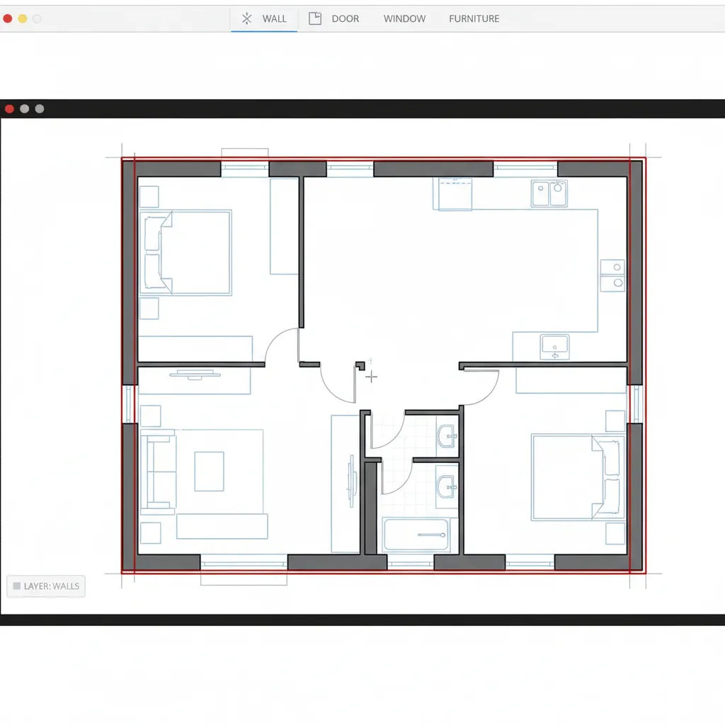 Tracing walls over uploaded blueprint in interior planning software