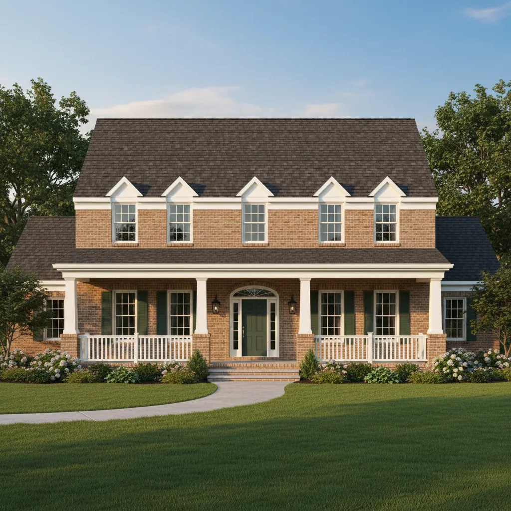 Traditional brick elevation for a 2000 sq ft suburban house