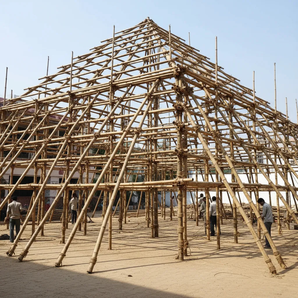 Traditional bamboo frame structure used for Ganpati pandal construction
