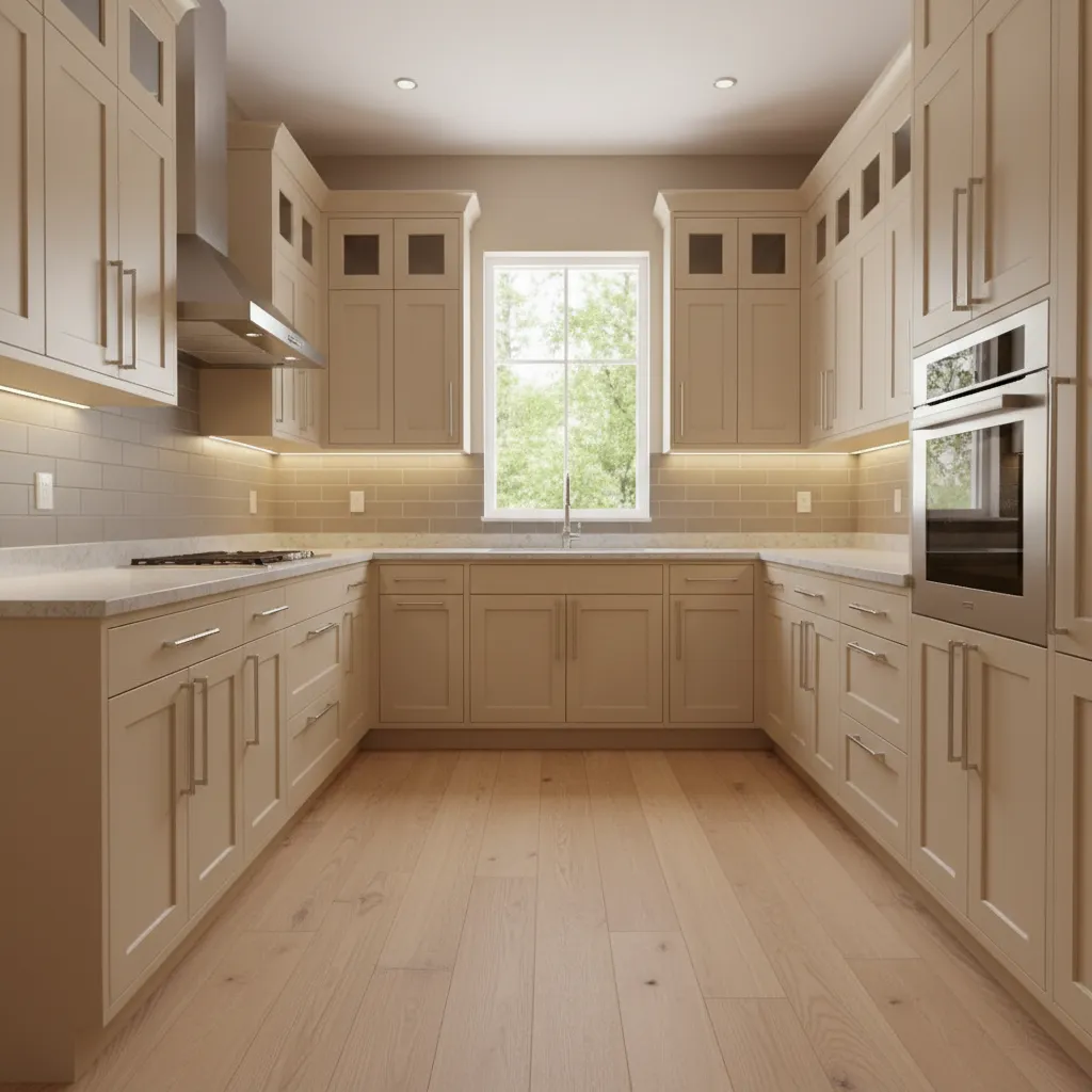 Kitchen cabinets with stainless steel traditional bar handles