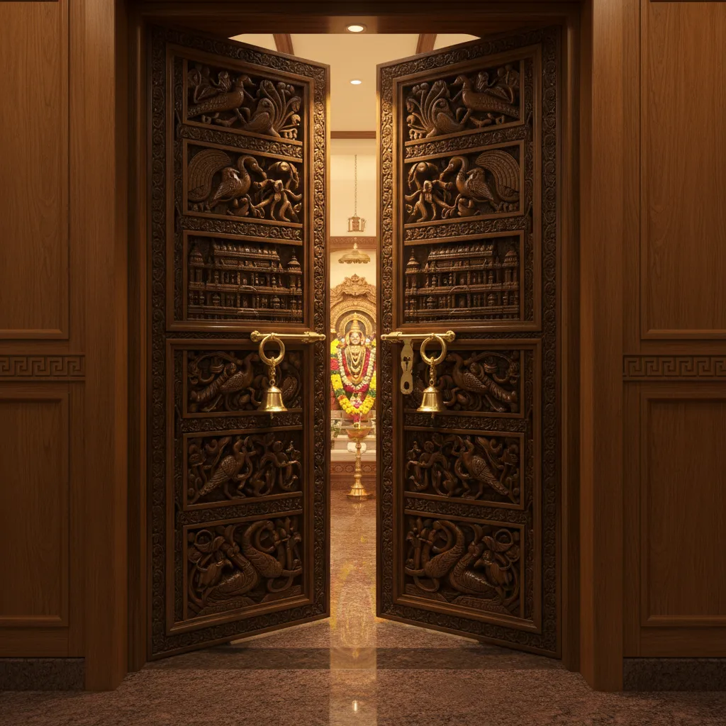 Traditional Pooja Room Door Designs in Kerala
