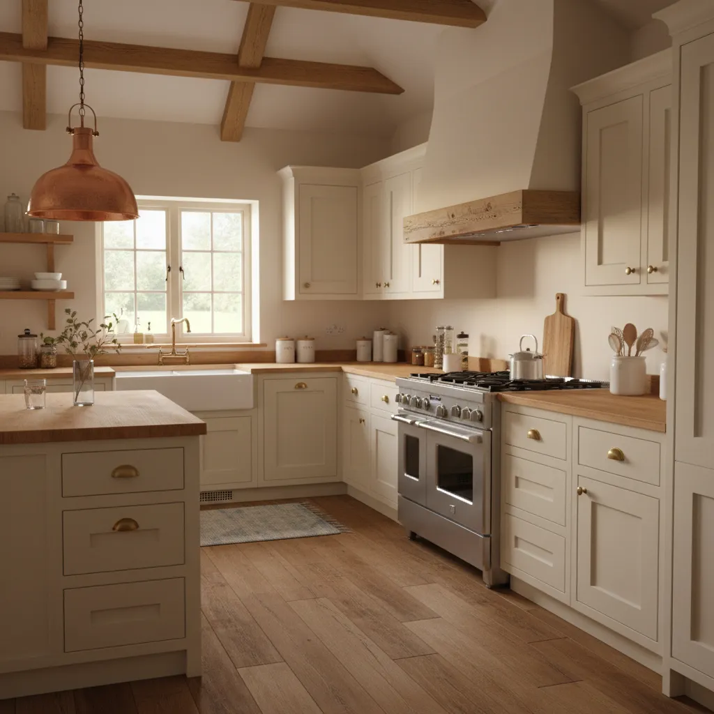 Traditional shaker kitchen cabinets with brass knobs and cup pulls