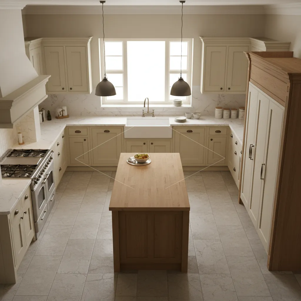 Classic kitchen layout demonstrating the traditional work triangle