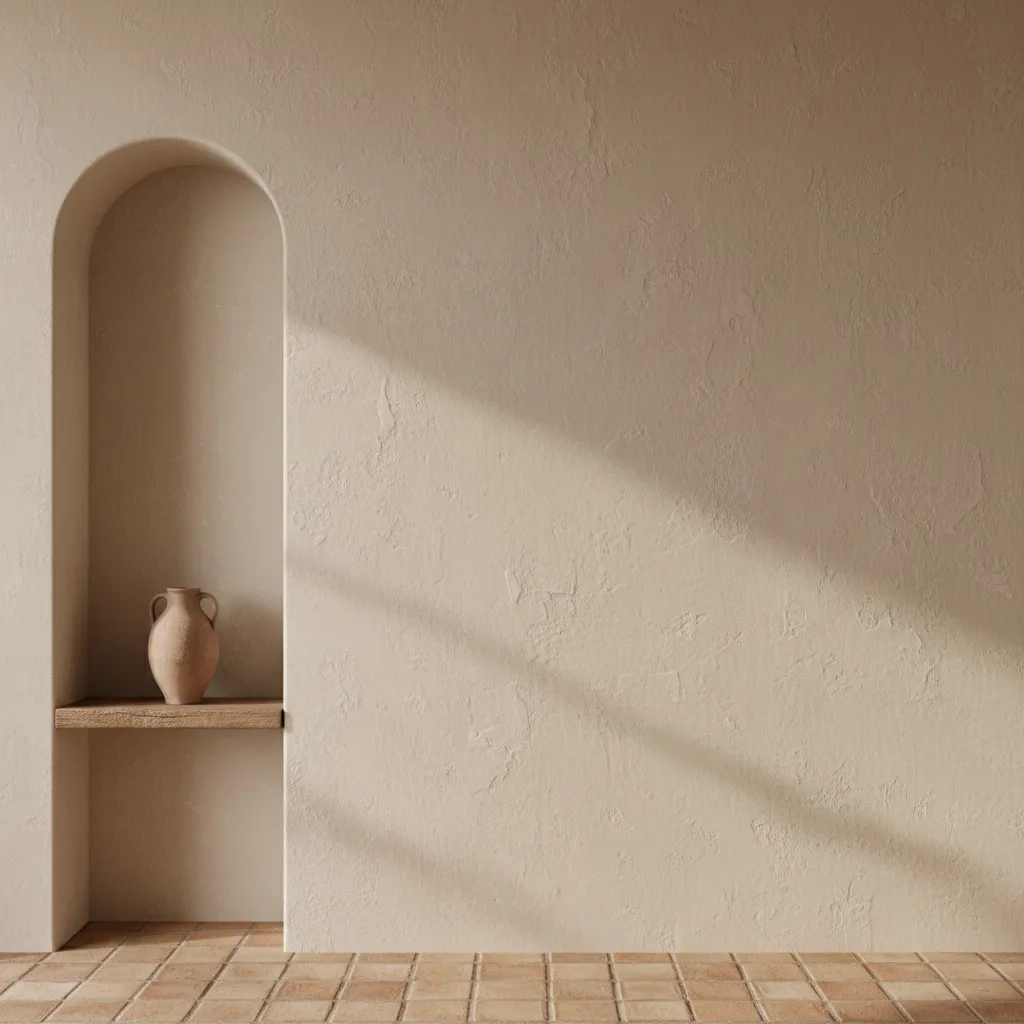 Traditional limewash wall with natural mineral texture and mottled finish