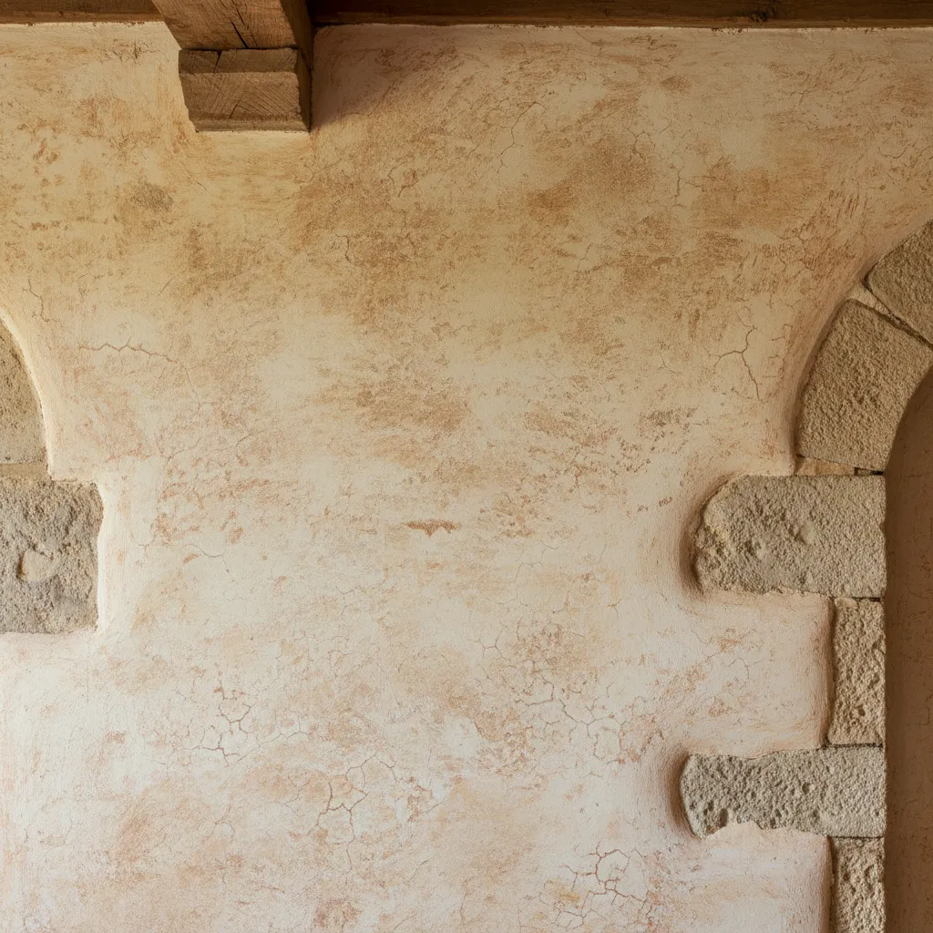 Traditional limewash wall showing natural patina texture on plaster