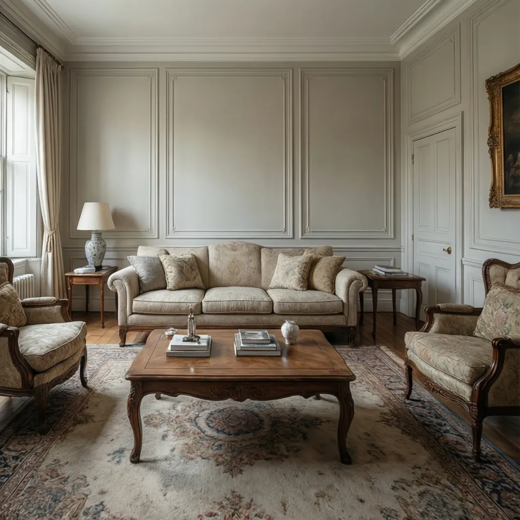 Elegant living room featuring classic wall panel molding design