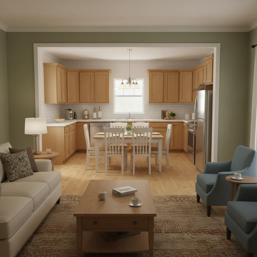 Traditional manufactured home layout with separated living room and kitchen