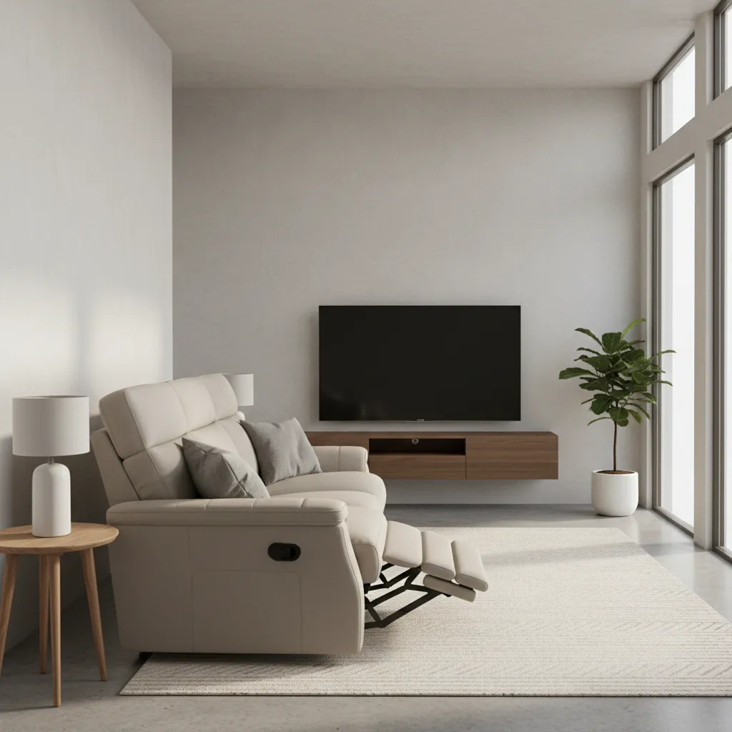 traditional reclining sofa leaning back showing large clearance space behind it