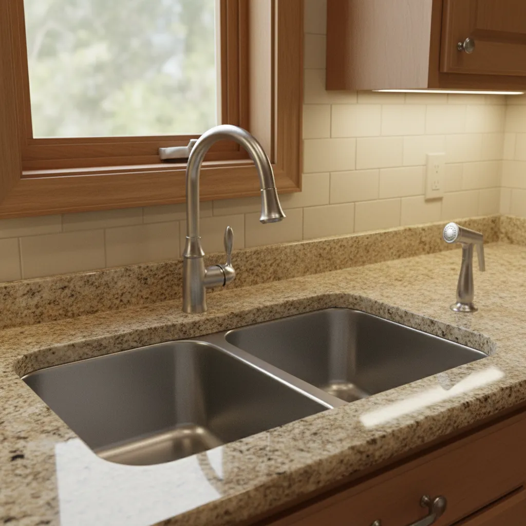 traditional kitchen sink with separate side sprayer beside faucet