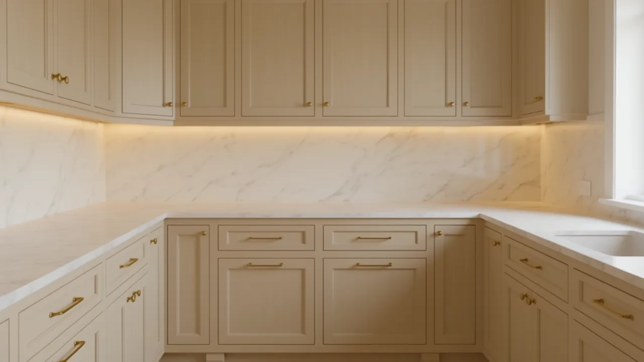 Slim shaker cabinets in a small traditional kitchen design