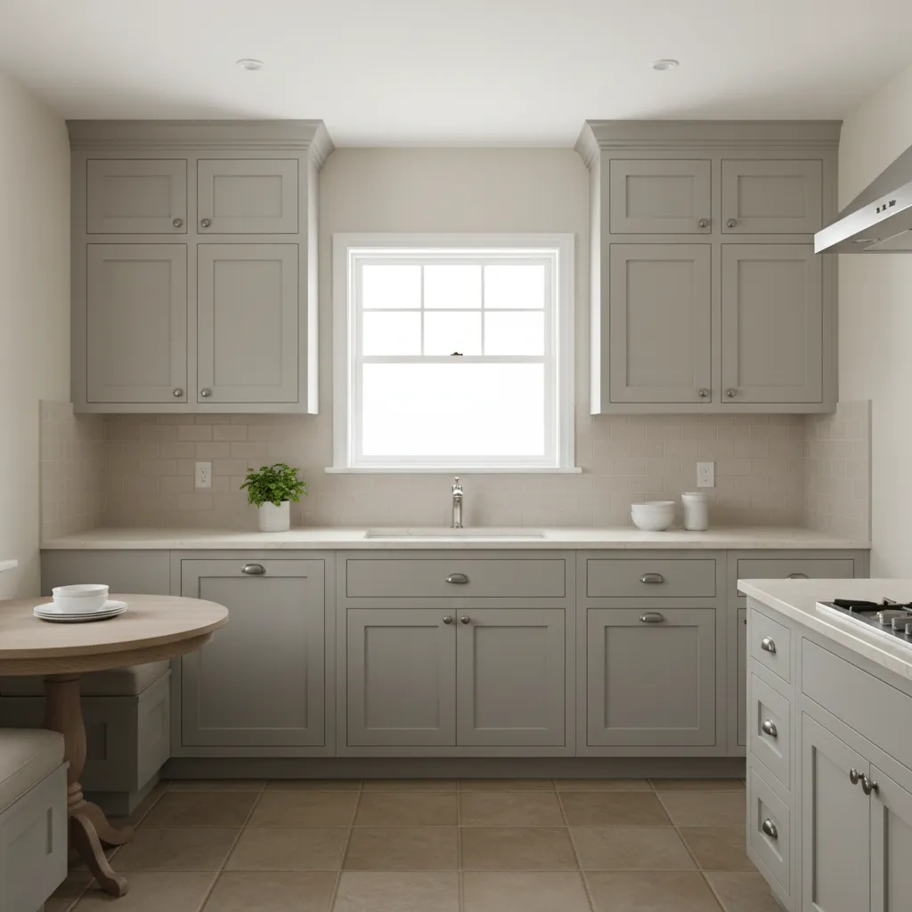Traditional symmetrical cabinet layout in a small kitchen