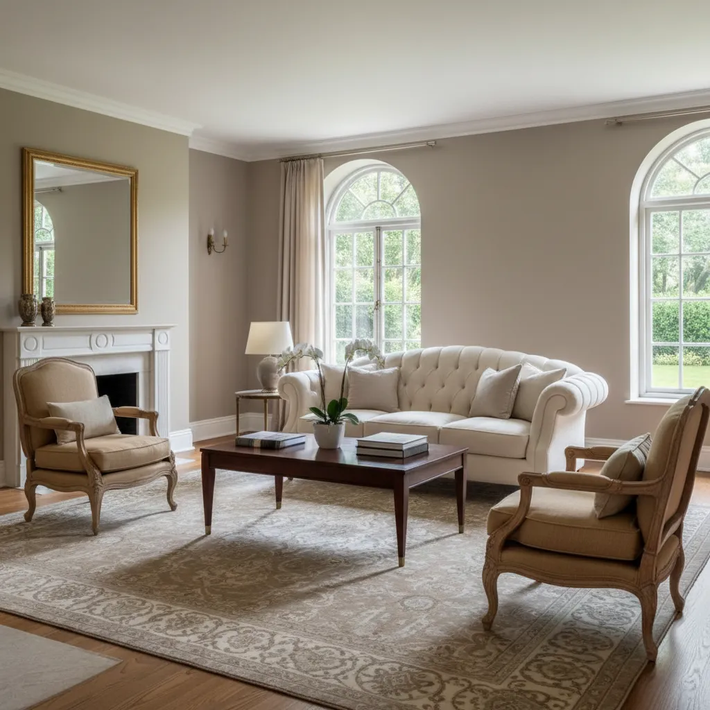 Living room with traditional sofa set and armchairs layout