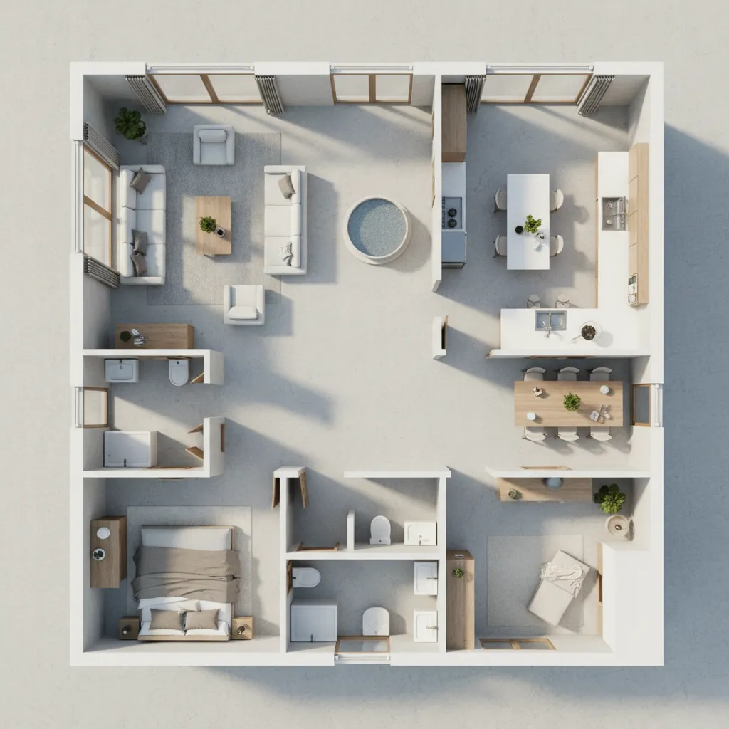 Rectangular Vastu house layout showing directional zoning for rooms
