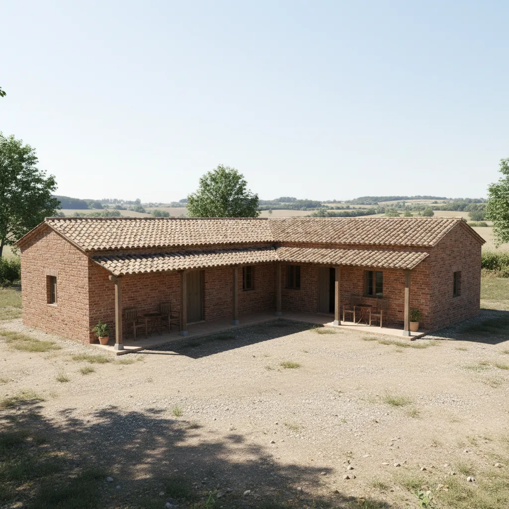 Traditional village house with courtyard and simple rectangular layout